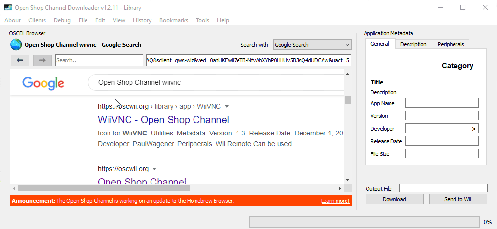 Open Shop Channel Downloader Browser Send to Wii Feature